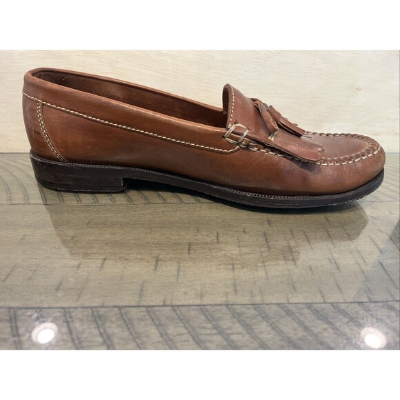 Cole Haan Brown Leather loafer Slip-On mens size 11 Tassel Fringe moc toe preppy - Picture 6 of 10